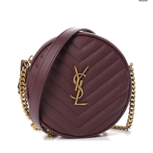 Saint Laurent Grain De Poudre Matelasse Chevron Quilted Round Vinyle Camera Bag - Picture 1 of 8